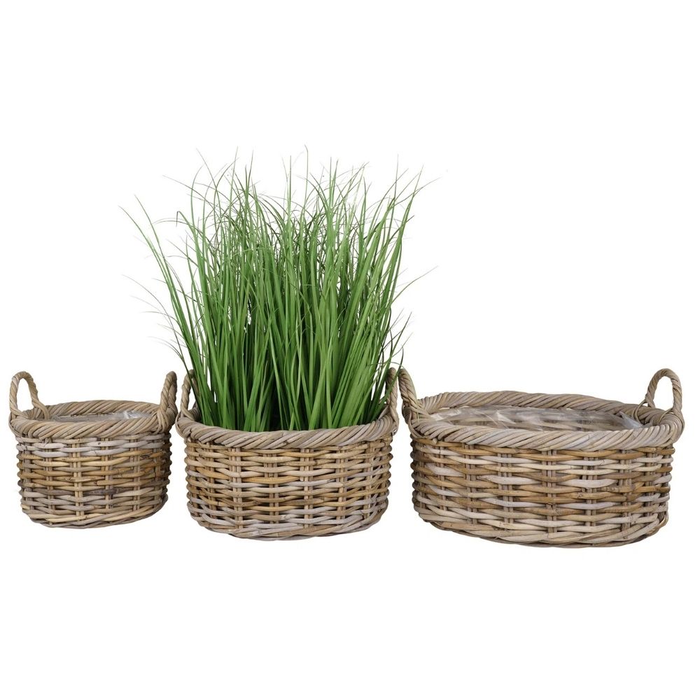 Natur Rattankorb NORDERNEY Kubu Grey ca.60cm Pflanzkorb Griffe