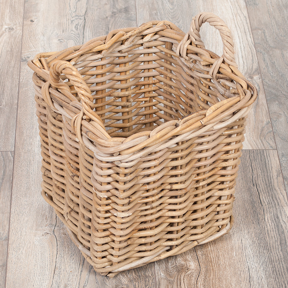 Rattankorb BAKUL eckig Grey 30x30cm mit Griffen – LebensWohnArt