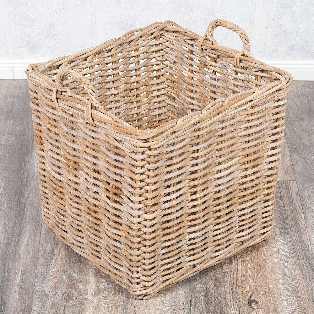 Rattankorb BAKUL eckig Grey 50x50cm mit Griffen