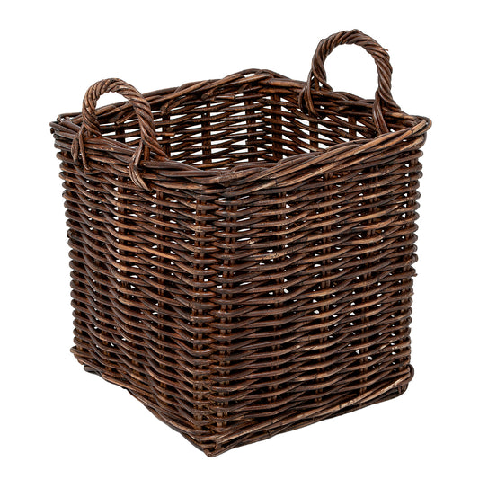Rattankorb BAKUL eckig Natural Brown 40x40cm mit Griffen