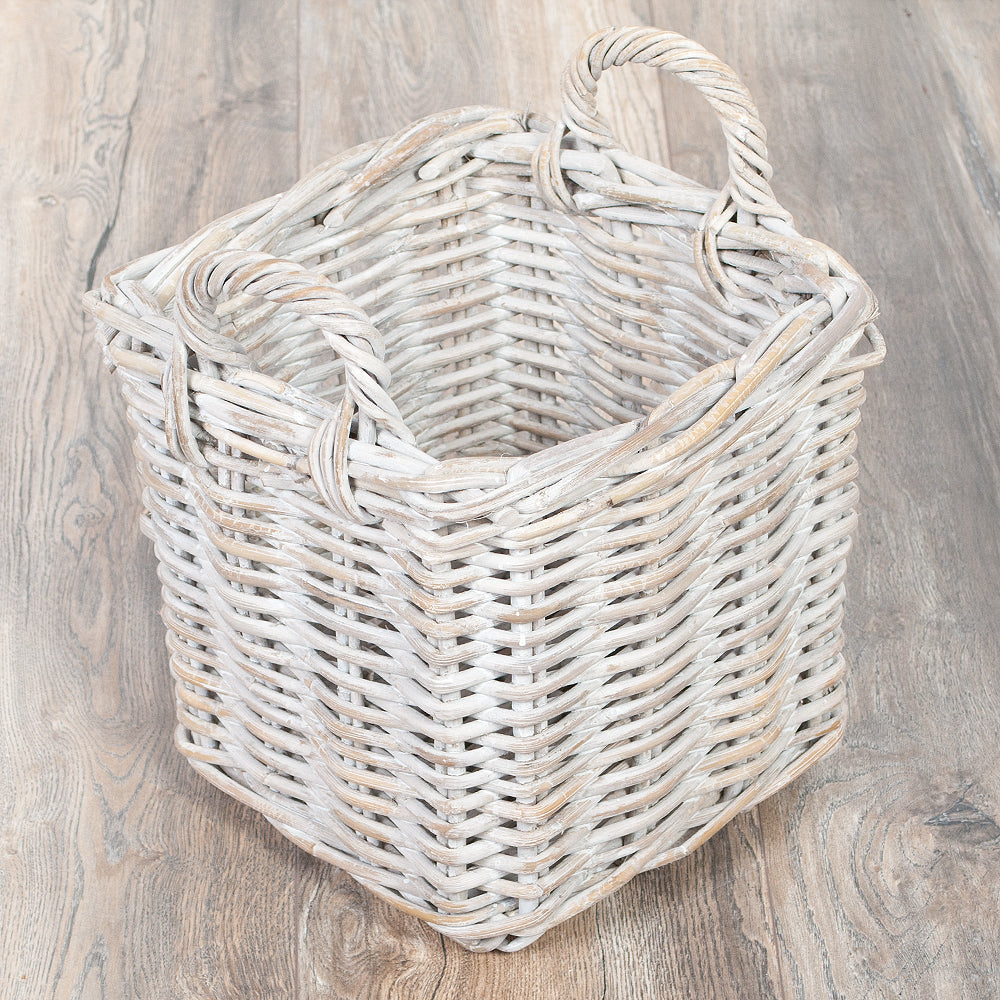 Landhaus Rattankorb BAKUL eckig White 30x30cm mit Griffen