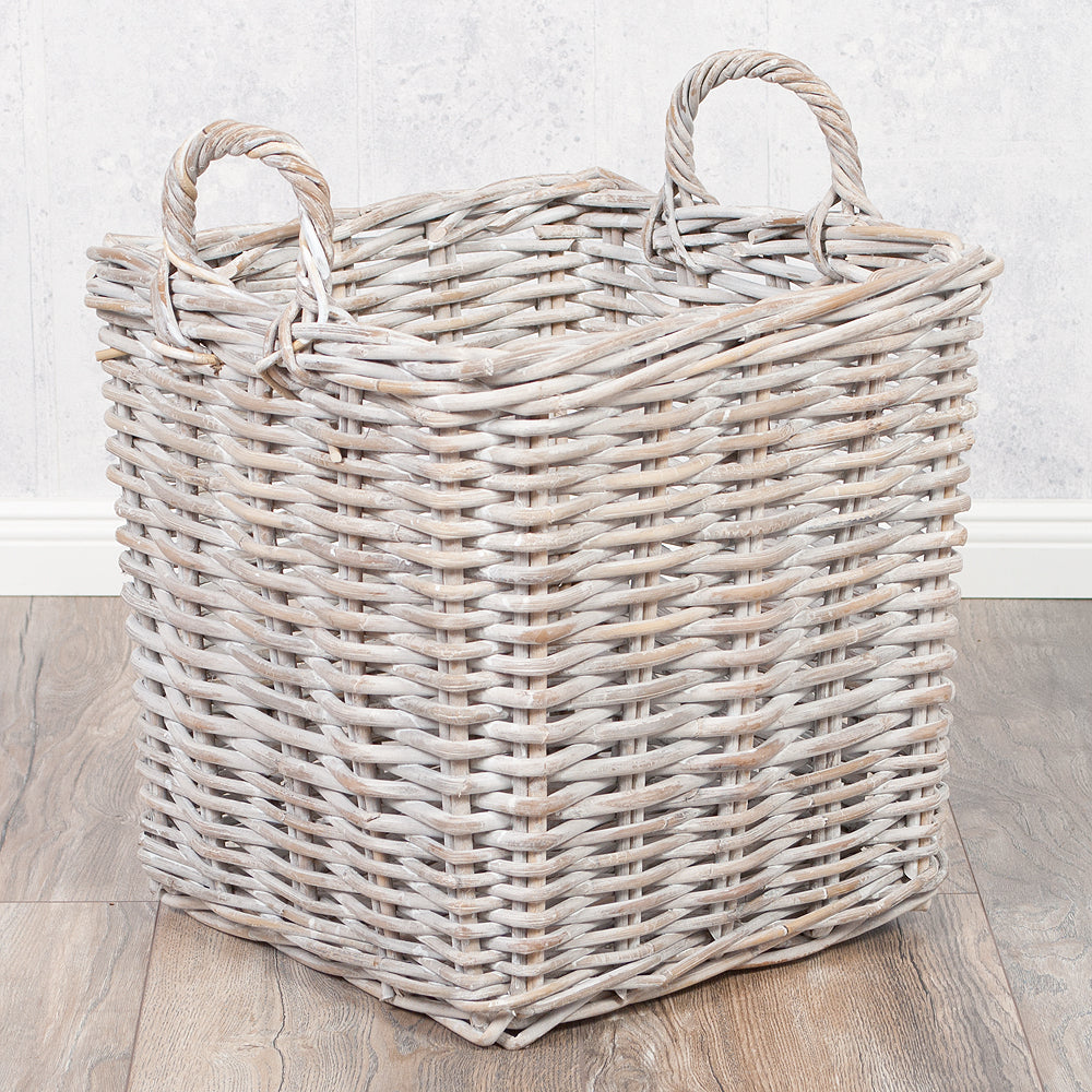 Rattankorb BAKUL eckig White 40x40cm mit Griffen