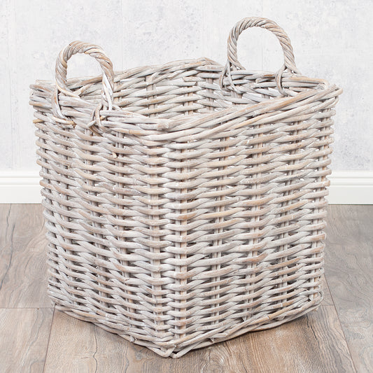 Rattankorb BAKUL eckig White 40x40cm mit Griffen