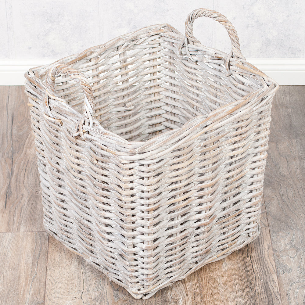 Rattankorb BAKUL eckig White 40x40cm mit Griffen