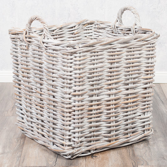 Rattankorb BAKUL eckig White 50x50cm mit Griffen