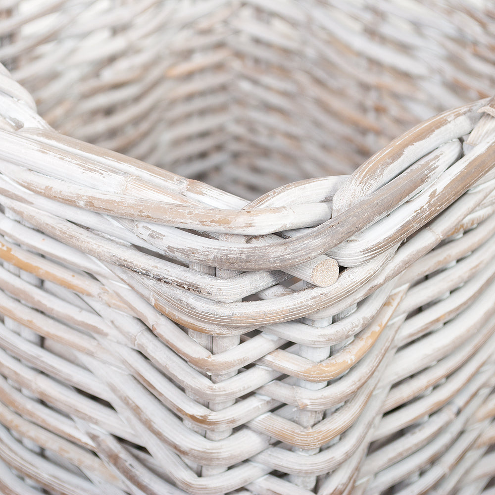 Rattankorb BAKUL eckig White 50x50cm mit Griffen