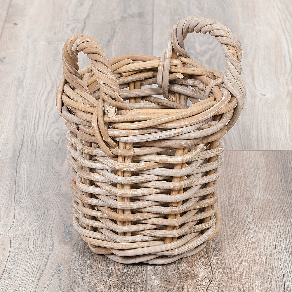 2er Set Natur-Rattankorb BAKUL rund Grey ca. 20cm