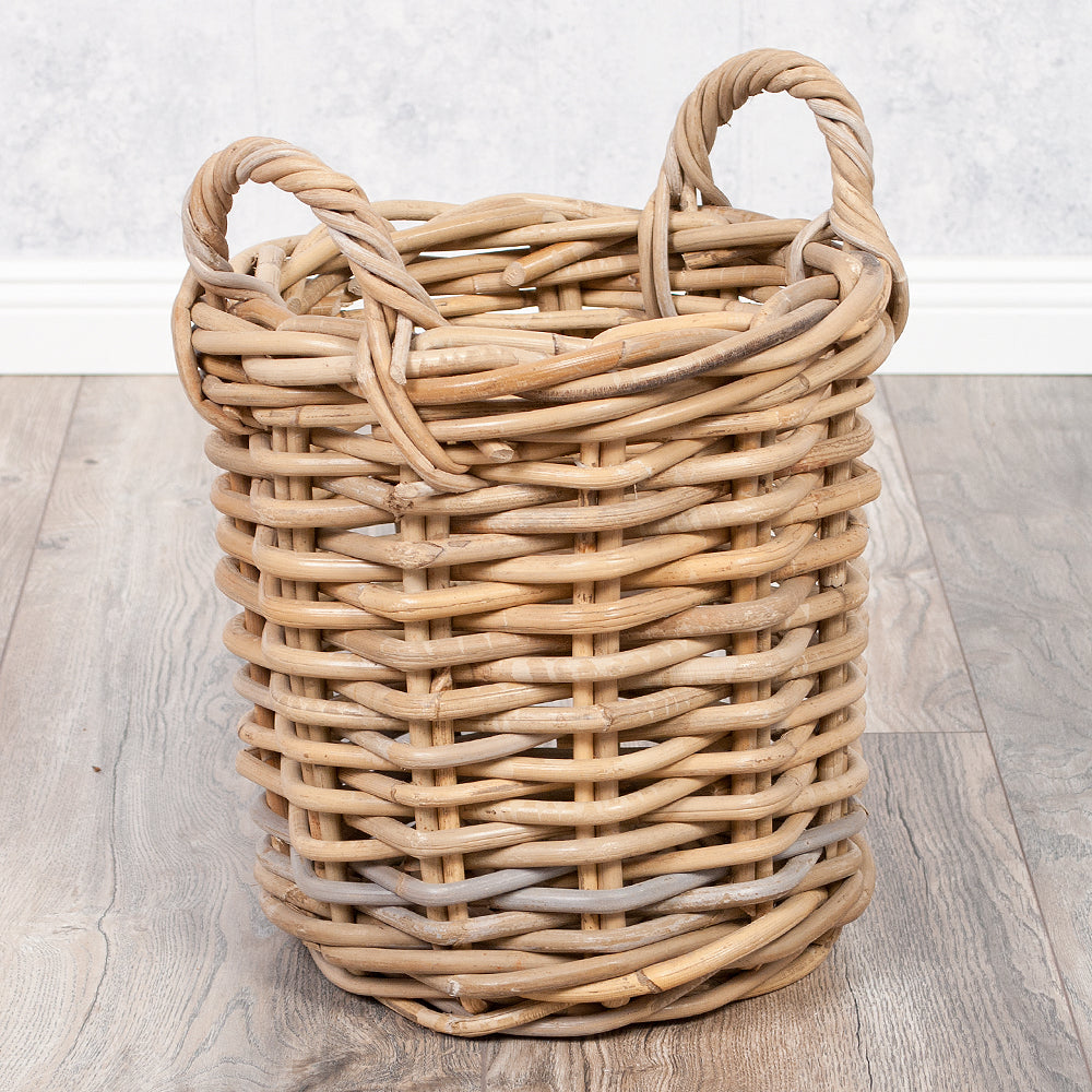 Natur Rattankorb BAKUL rund Grey 30cm Pflanzkorb Inlay Griffe