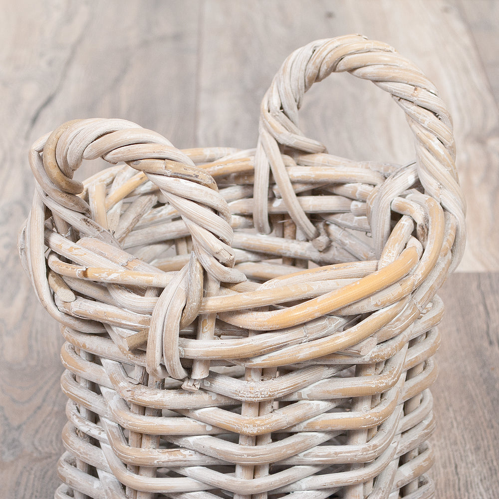 2er Set Natur-Rattankorb BAKUL rund White-Wash ca. 20cm