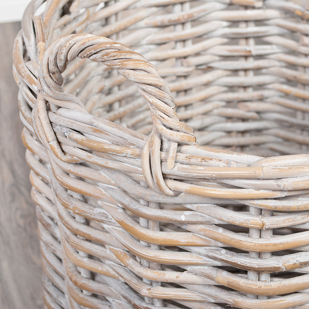Natur Rattankorb BAKUL rund White-Wash 50cm Griffe Pflanzkorb Inlay