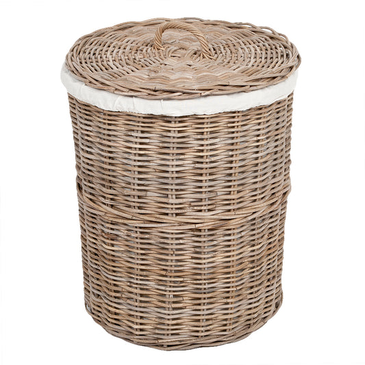 Rattankorb CIREBON-C Natural-Grau ca. 50x60cm (DxH) mit Deckel und Inlay
