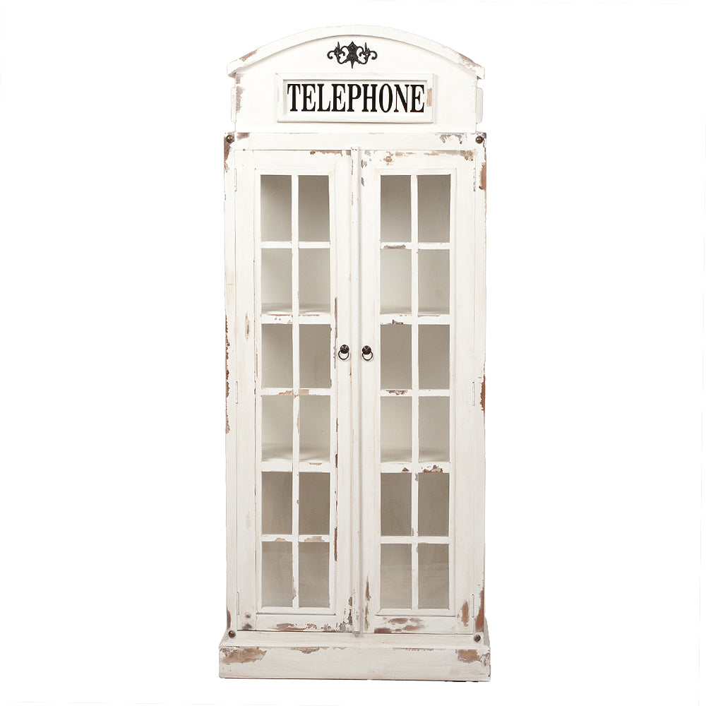 Vitrine Regal LONDON 2-türig Antik Weiß Telefonzelle