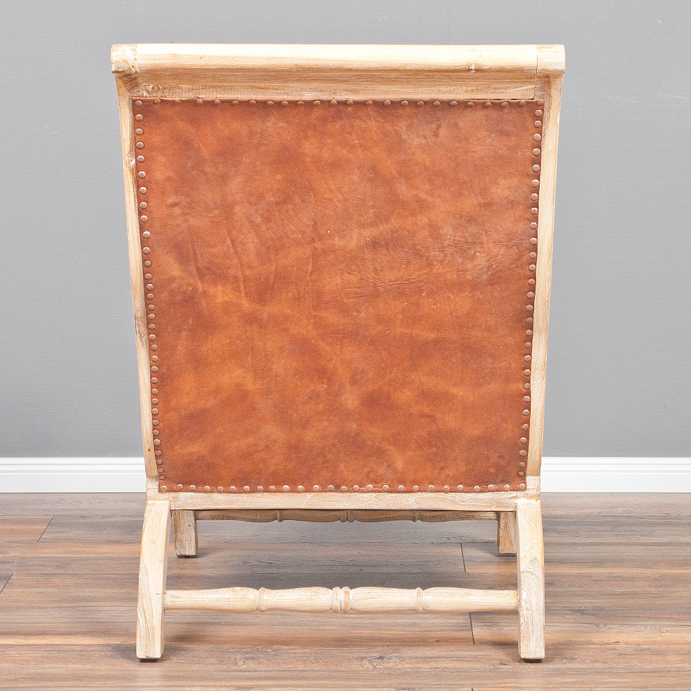 Ledersessel BAHIA Teak White Wash mit Hocker