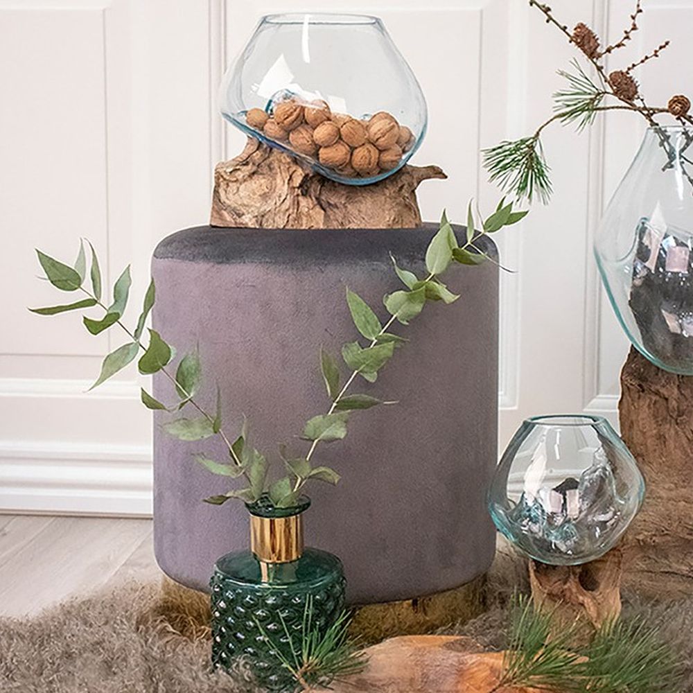 Eleganter Hocker CHANTAL 43cm grau Samt