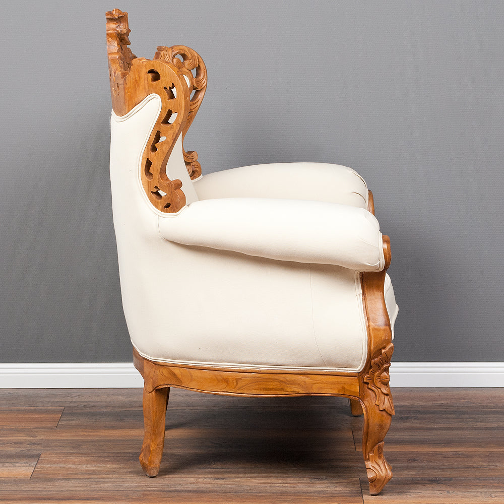 Sessel KARMA Teak & Stoffbezug Natural / Creme