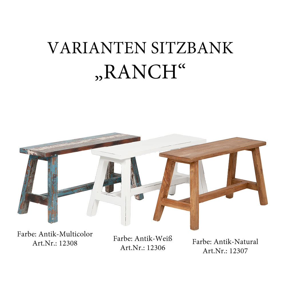 Massivholz Sitzbank RANCH Antik-Multicolor Mahagoni ca. L90cm
