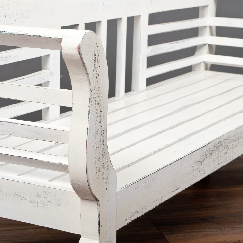 Romantische Sitzbank SALONIKI Antik-Weiß ca. L170cm Mahagoni