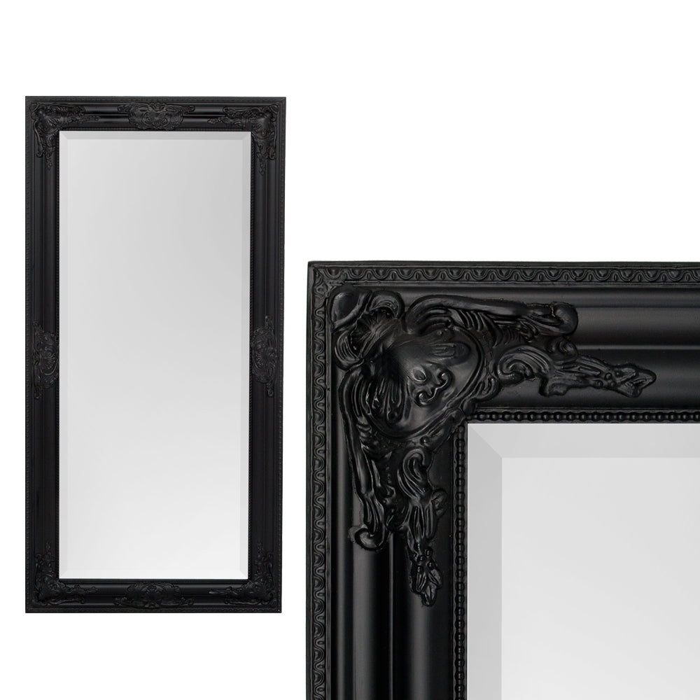 Eleganter Barock Spiegel BESSA 100x50cm schwarz matt Holzrahmen