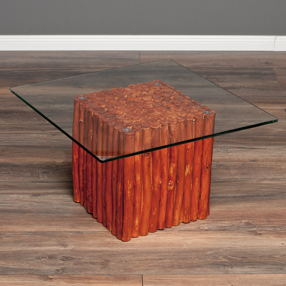 Teak Couchtisch NICO Braun inkl. Glasplatte ca. 70x70cm