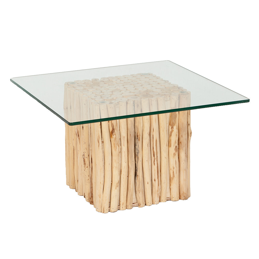 Teak Couchtisch NICO Natural inkl. Glasplatte 70x70cm