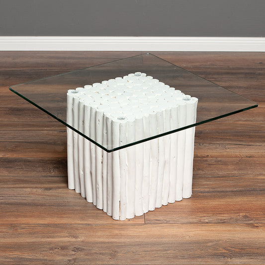 Teak Couchtisch NICO Weiß inkl. Glasplatte ca. 70x70cm