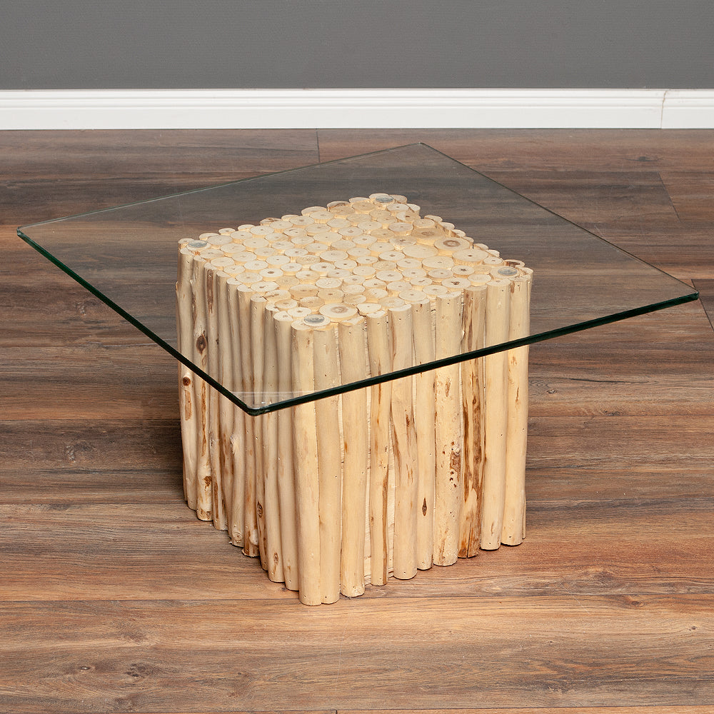 Teak Couchtisch NICO Natural inkl. Glasplatte ca. 70x70cm