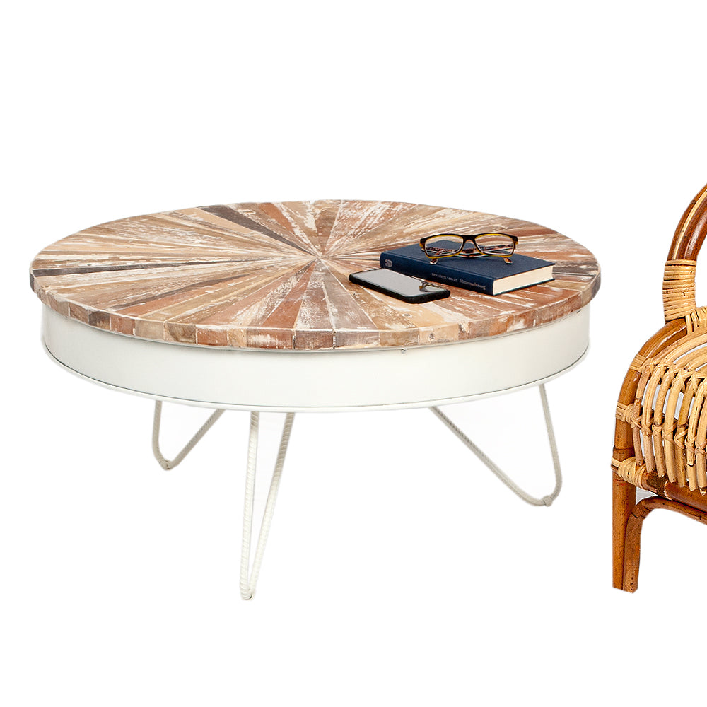Teak Couchtisch REDONDO D80xH40cm Weiß / White Wash