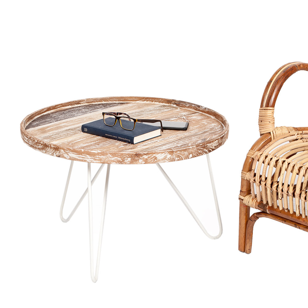 Teak Couchtisch TONDO D65cm Weiß / White Wash