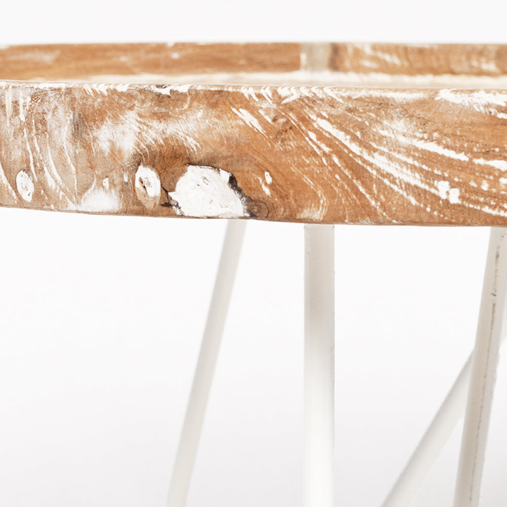 Teak Couchtisch TONDO D65cm Weiß / White Wash