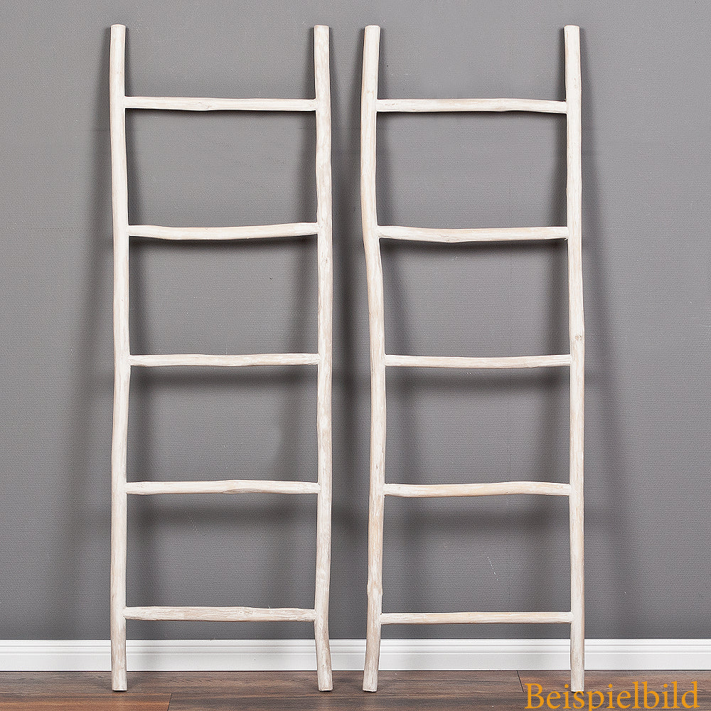 Deko-Leiter KEPALA H150cm White-Wash Teak Handtuchhalter Kleiderständer
