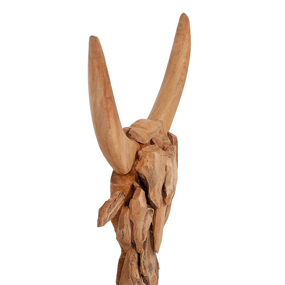 Teak Deko-Schädel BULL mit Stativ Natural