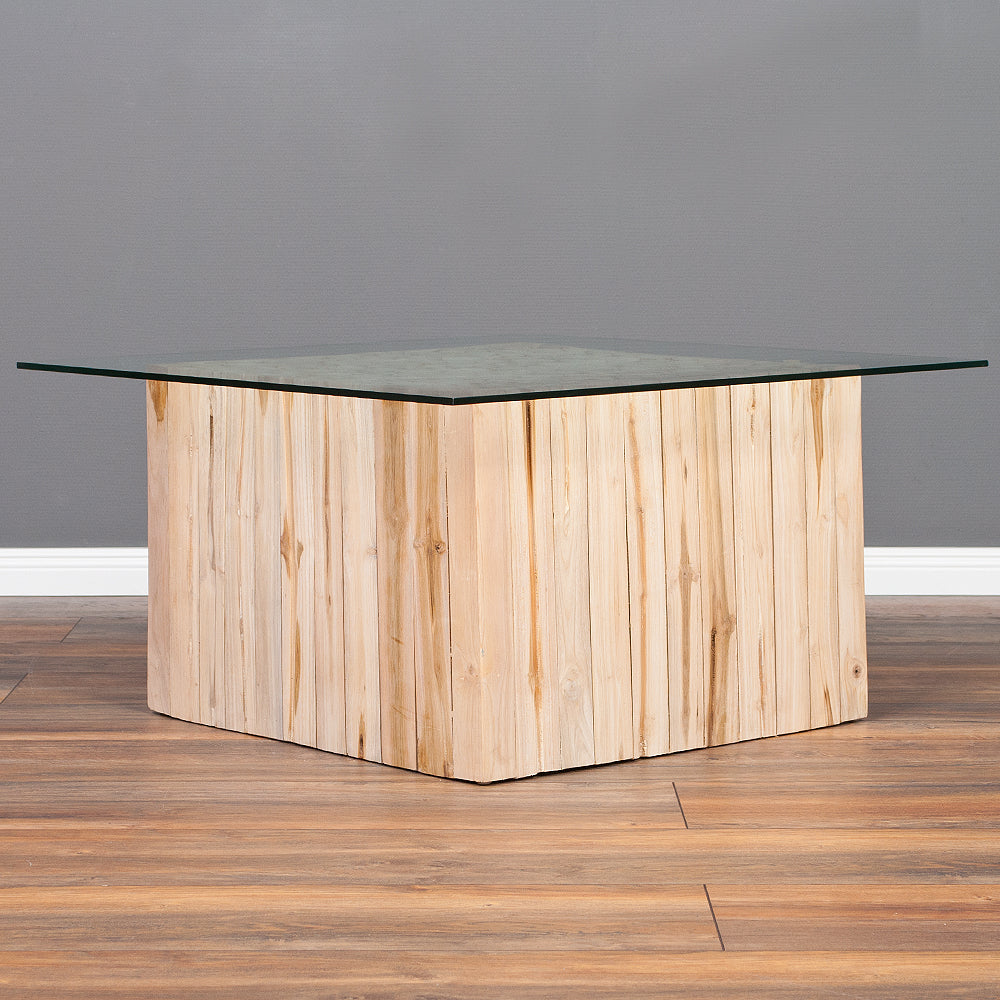 Teak Couchtisch JEFF mit Glasplatte 70x70cm Massivholz
