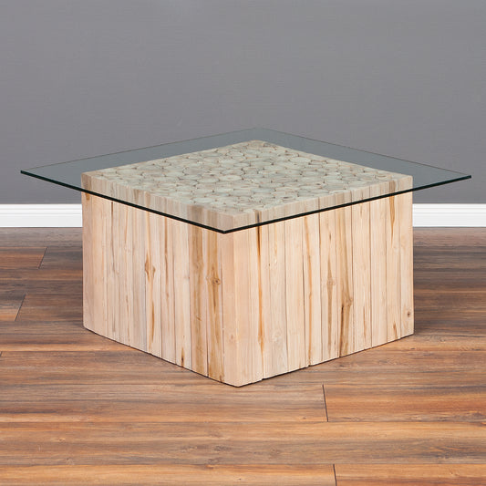 Teak Couchtisch JEFF mit Glasplatte 70x70cm Massivholz
