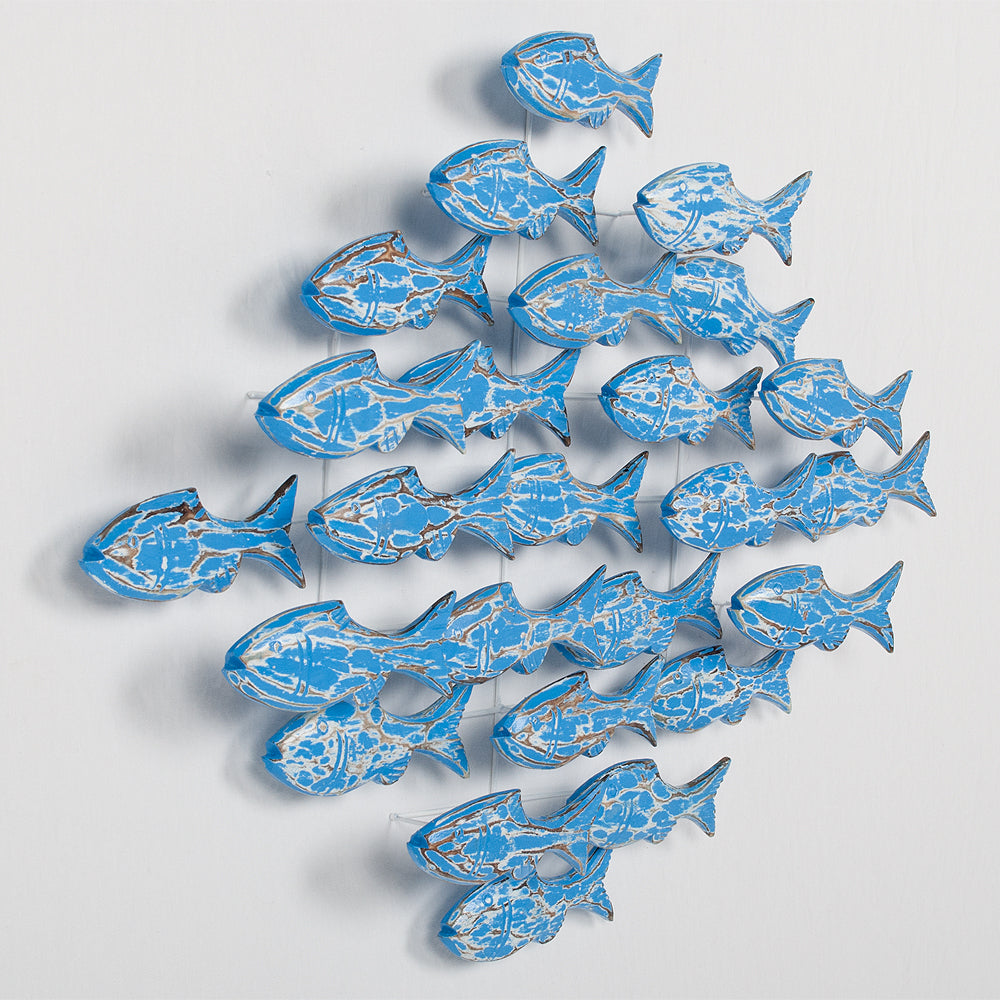 Wand-Deko IKAN Blue Wash ca. 80x80cm Albasia Holz Fische