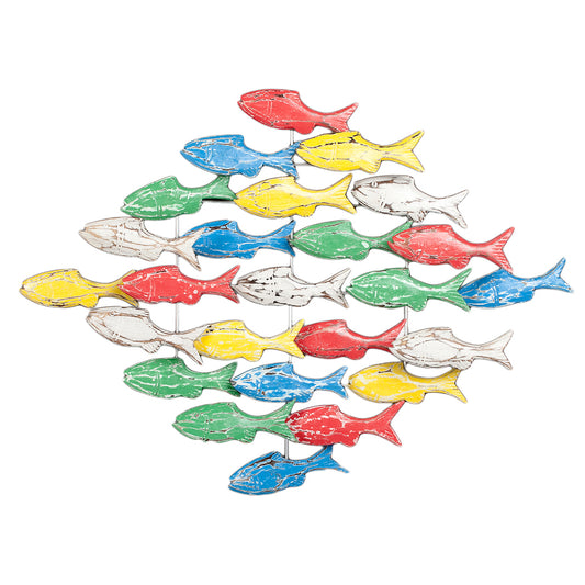 Wand-Deko IKAN Bunt ca.90x65cm Holz Fischschwarm