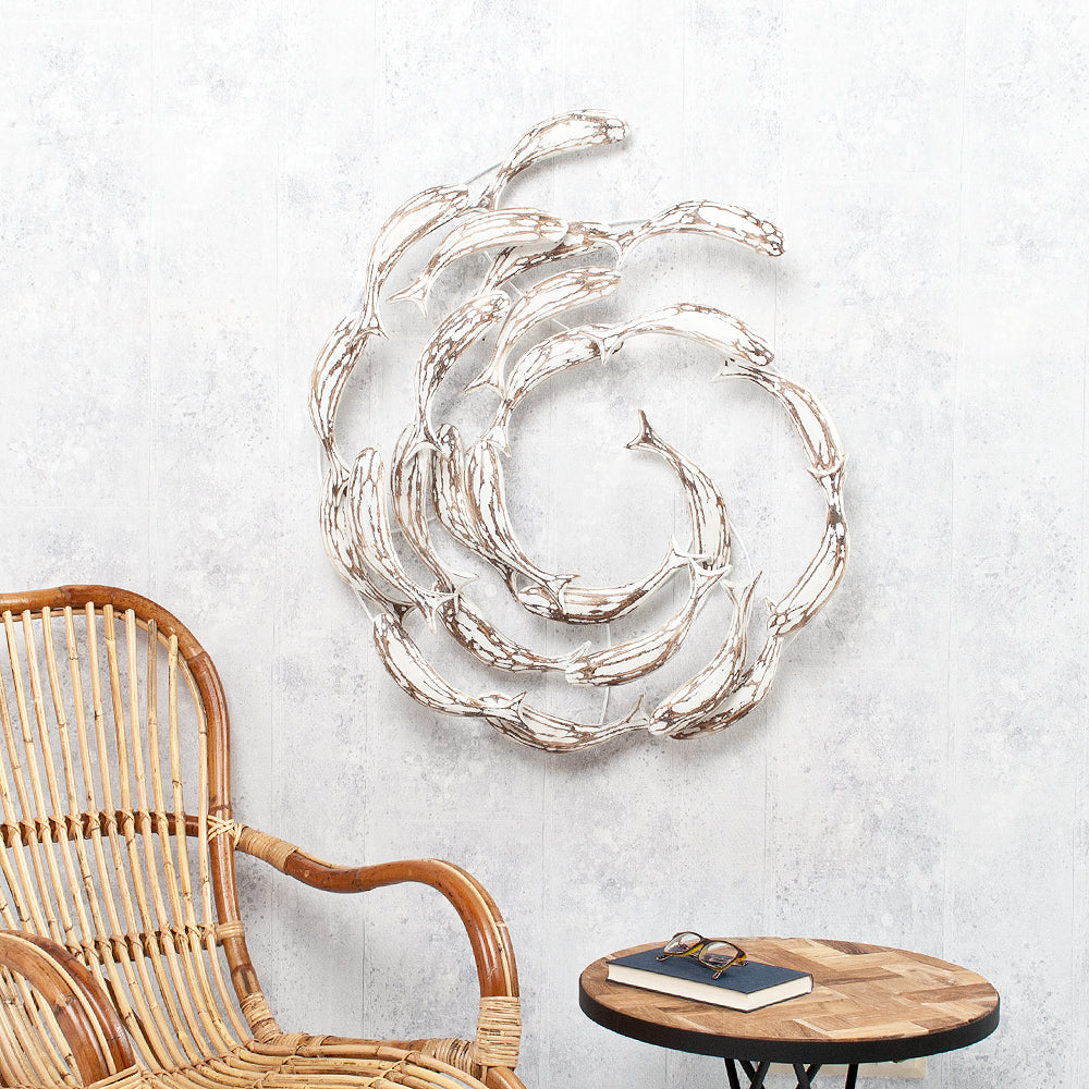 Wand-Deko IKAN White Wash ca. 70x85cm (BxH) Holz Fische