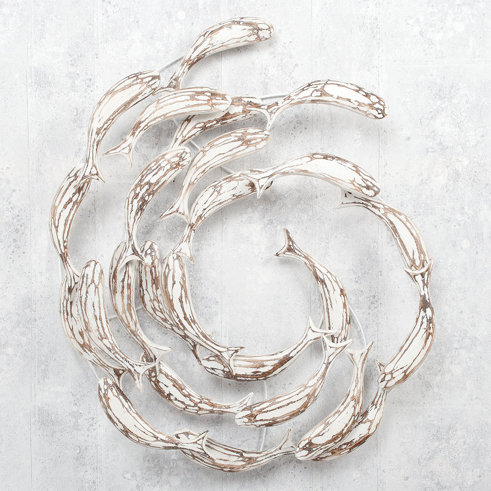 Wand-Deko IKAN White Wash ca. 70x85cm (BxH) Holz Fische