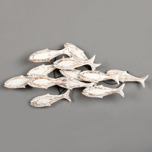 Wand-Deko IKAN White Wash ca. 80x40cm Albasia Holz Fische