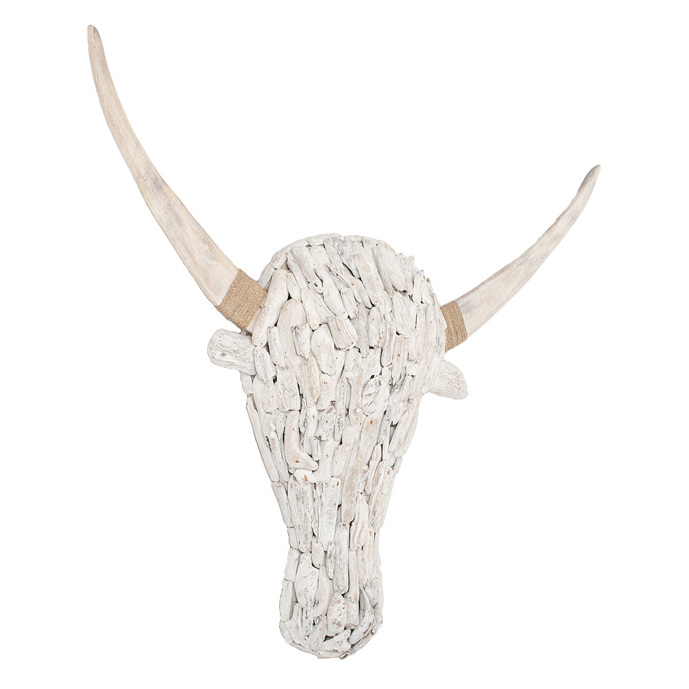 Individuelles Wand Deko-Objekt BULL-BIG ca.120cm White-Wash
