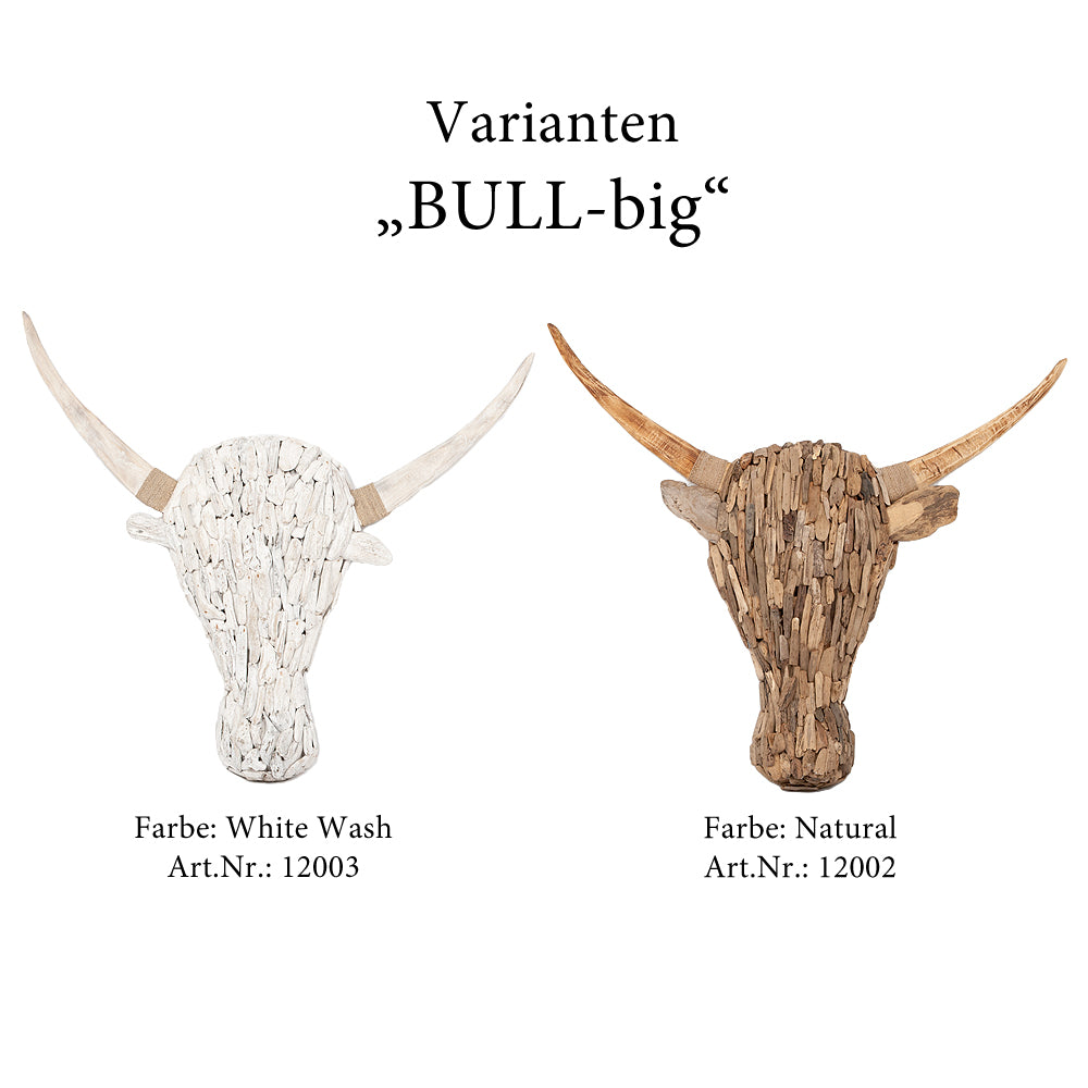 Individuelles Wand Deko-Objekt BULL-BIG ca.120cm White-Wash