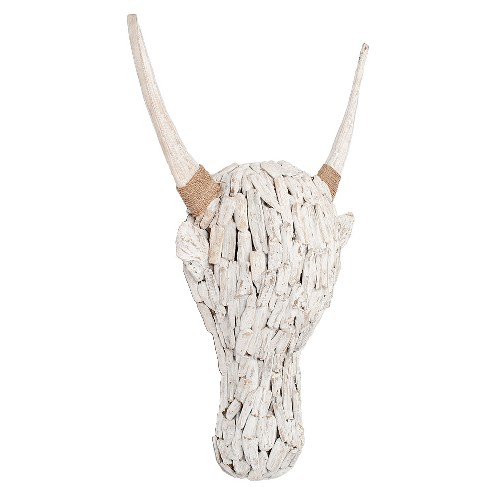 Wand Deko-Objekt BULL-SMALL White Wash