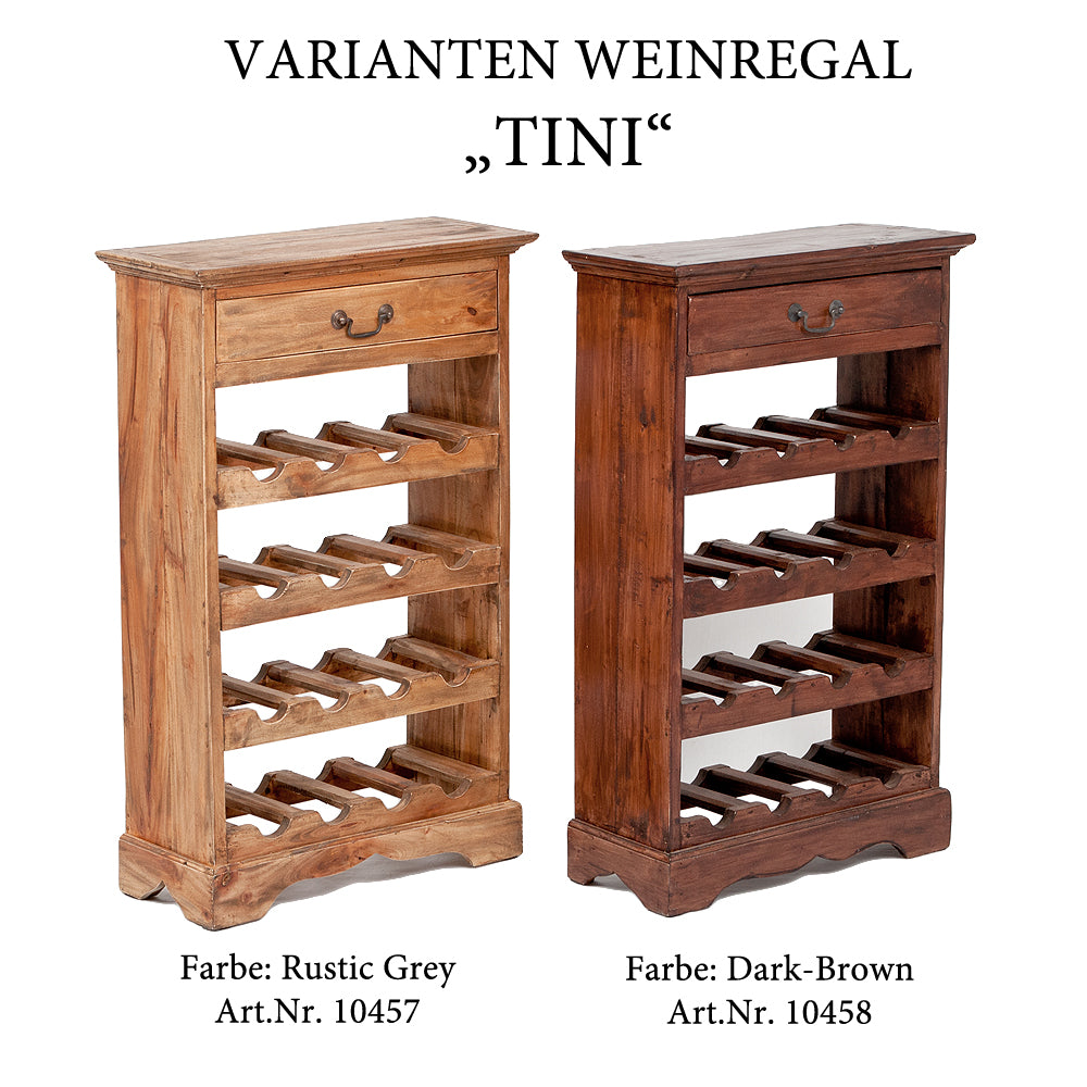 Massivholz Weinregal TINI H85cm Rustic-Grey Mahagoni