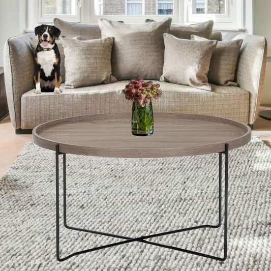Moderner Couchtisch GRIGIO 74cm hellgrau Eichen-Optik Metallgestell