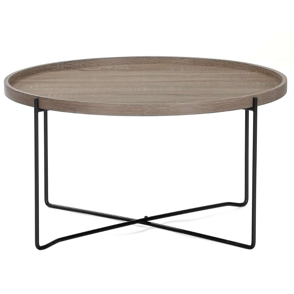 Moderner Couchtisch GRIGIO 74cm hellgrau Eichen-Optik Metallgestell