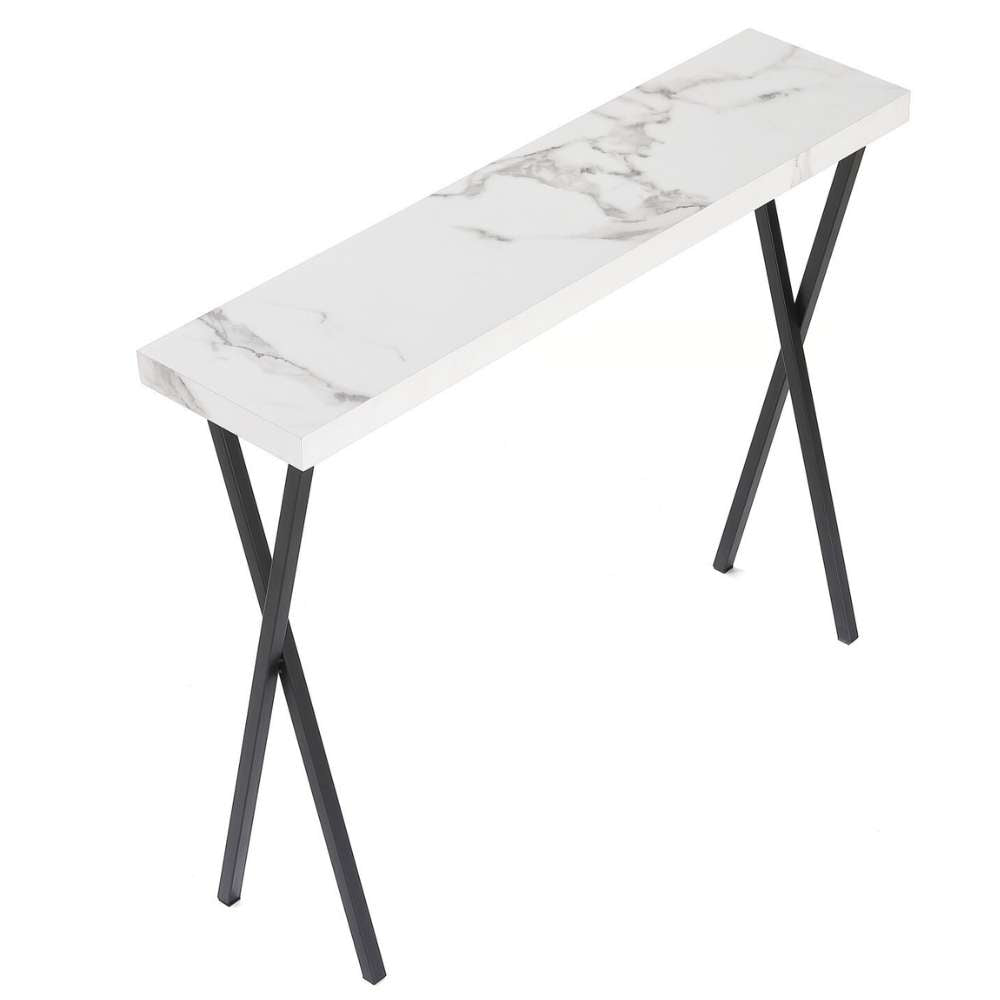 Moderner Konsolentisch TURIN 100cm weiss Marmor-Optik Metallgestell