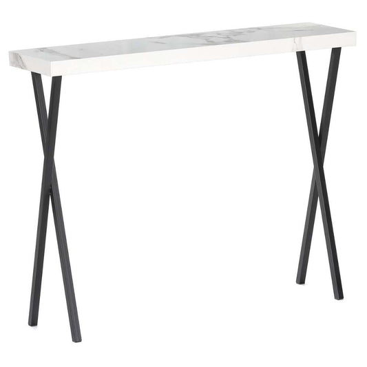 Moderner Konsolentisch TURIN 100cm weiss Marmor-Optik Metallgestell