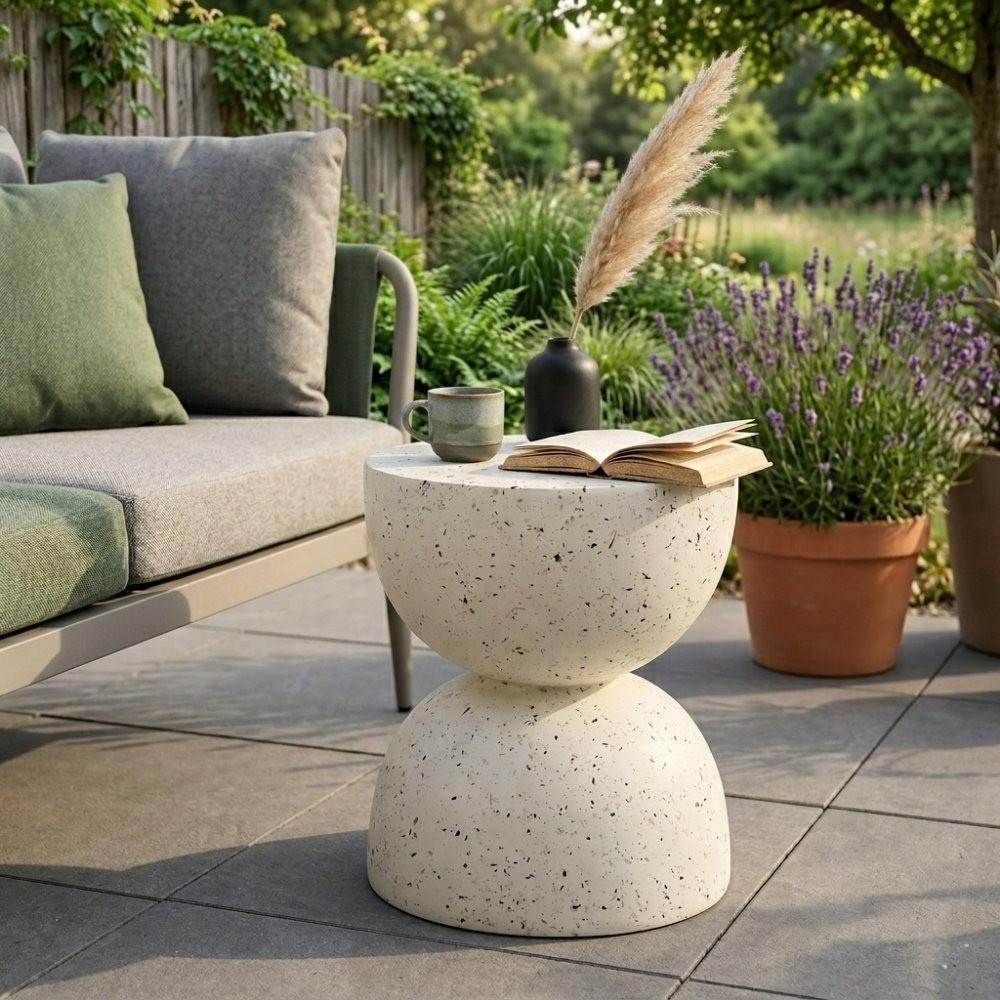 Design Beistelltisch FIBRA 45cm Fieberglass Outdoor Terrazzo-Look