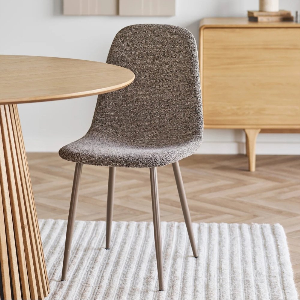 2er Set Esszimmerstuhl MALMÖ hellbraun Bouclé Metall-Beine