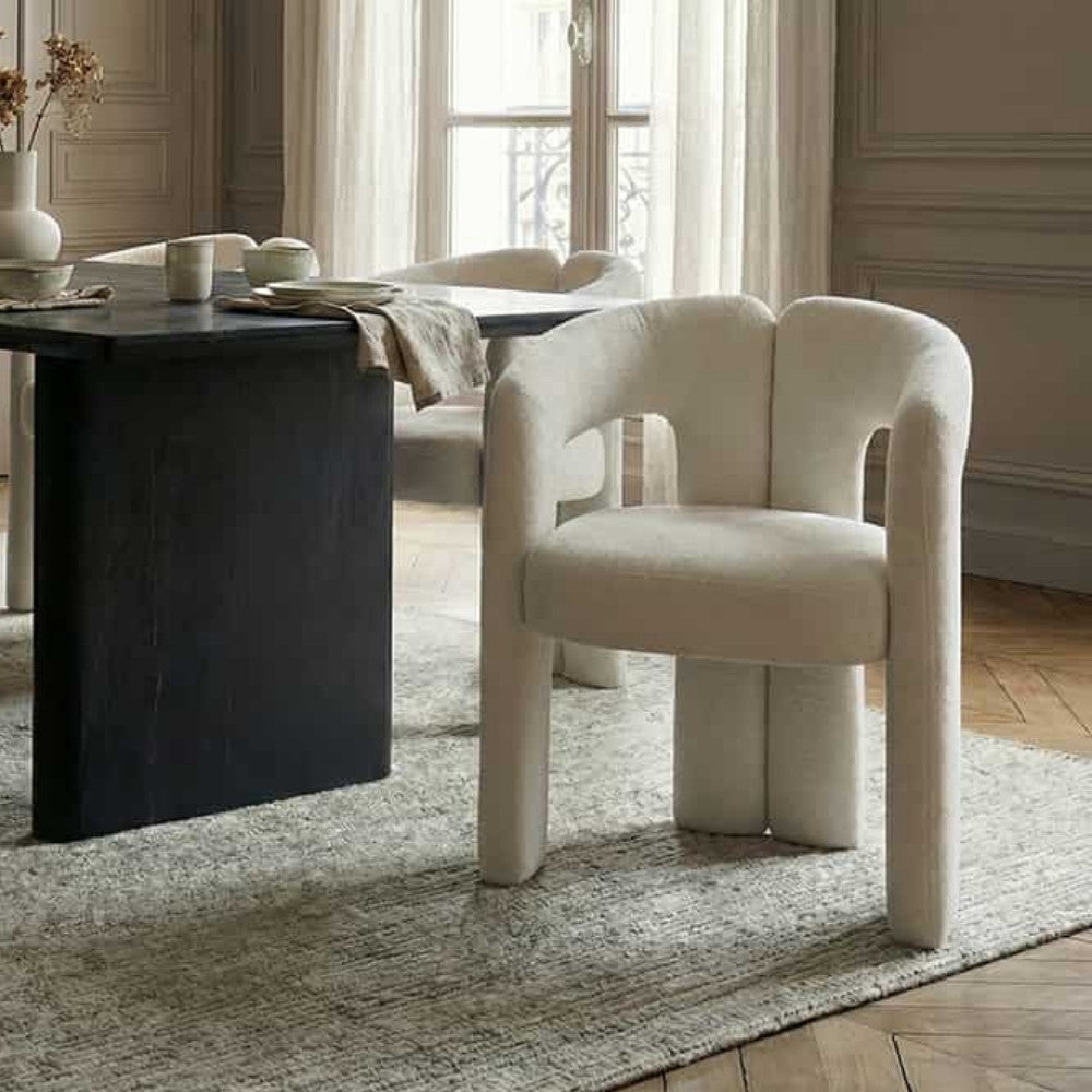 Design Stuhl REDONDO creme-weiss Chenille mit Armlehnen