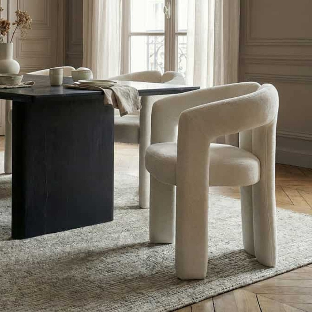 Design Stuhl REDONDO creme-weiss Chenille mit Armlehnen